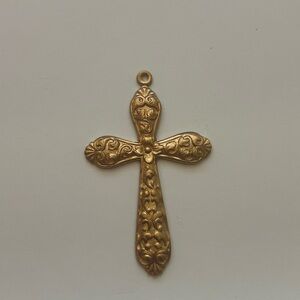 Gold-Tone Ornate Repoussé Detail Cross Pendant